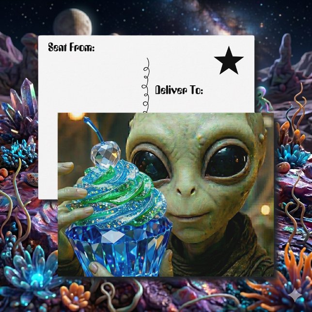 Stellar Alien Crystalline Cupcake Saying Hi Postcard (Creator Uploaded)