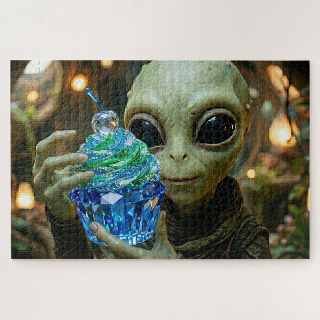Stellar Alien in Spaceship Crystalline Cupcake  Jigsaw Puzzle (Horizontal)