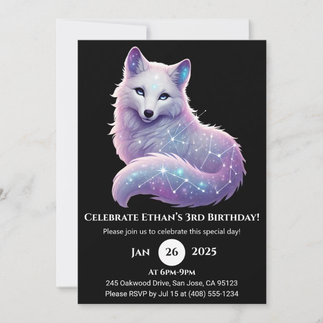 Stellar Constellation Wolf Birthday Invitation (Front)