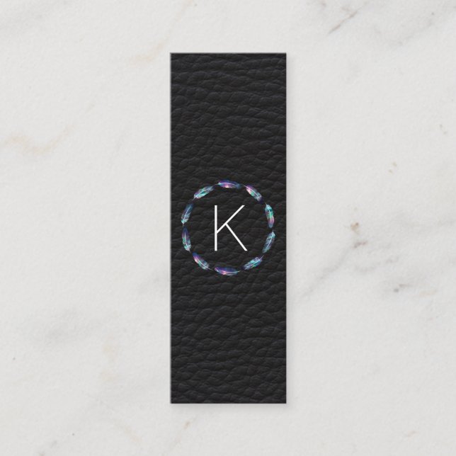 Stellar Feather Pattern with Leather Monogram Mini Business Card (Front)