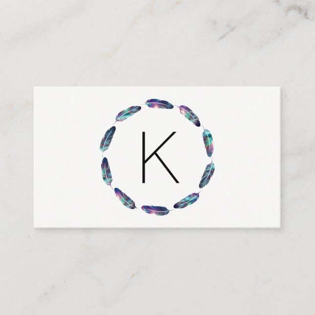 Stellar Feather Pattern with Monogram Business Card (Front)