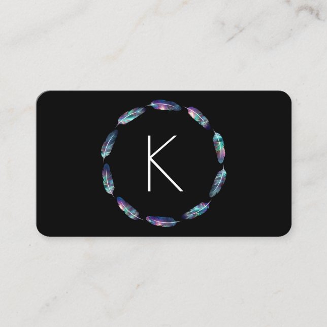 Stellar Feather Pattern with Monogram Business Card (Front)