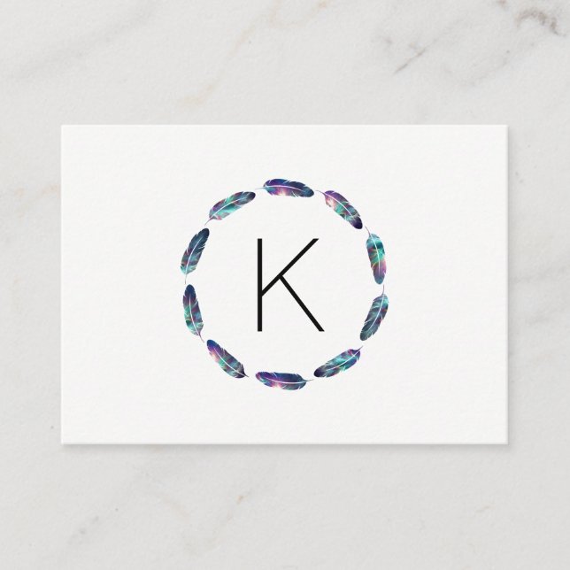 Stellar Feather Pattern with Monogram Business Card (Front)