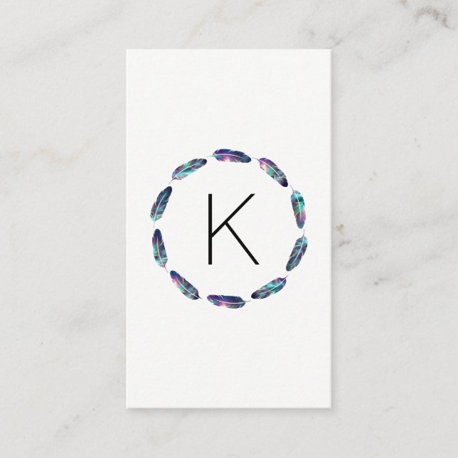 Stellar Feather Pattern with Monogram Business Card (Front)