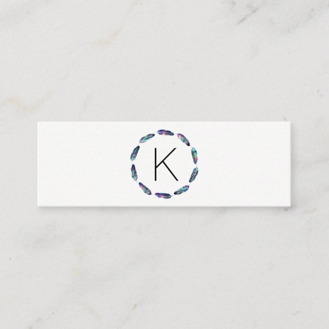 Stellar Feather Pattern with Monogram Mini Business Card (Front)