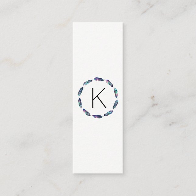 Stellar Feather Pattern with Monogram Mini Business Card (Front)