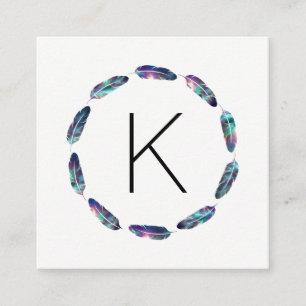 Stellar Feather Pattern with Monogram Square Business Card