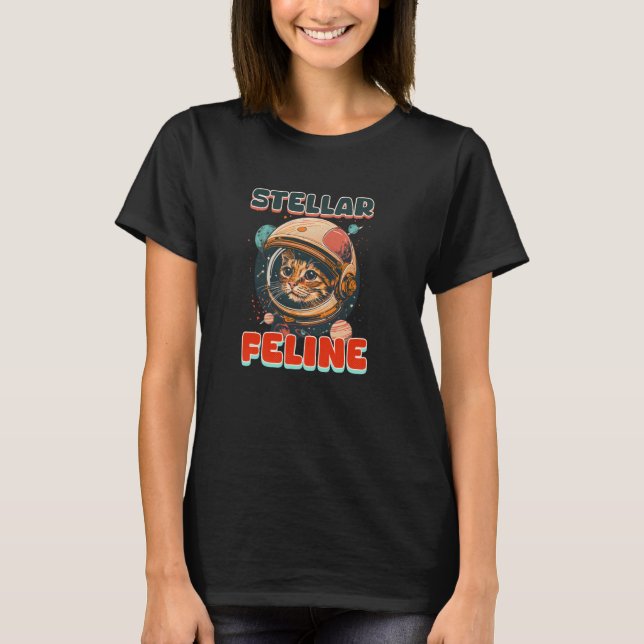 Stellar Feline Design Cat Astronaut T-Shirt (Front)