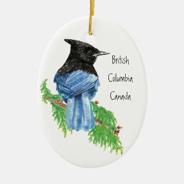 Stellar Jay B.C. British Columbian, Canada Ceramic Tree Decoration (Front)