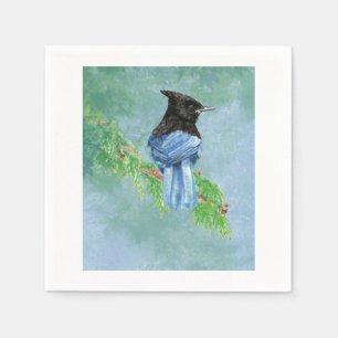 Stellar Jay Bird Farmhouse Rustic Country Art  Napkin