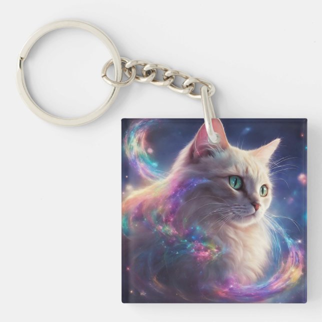 Stellar Kitty- cosmic cat art Key Ring (Front)