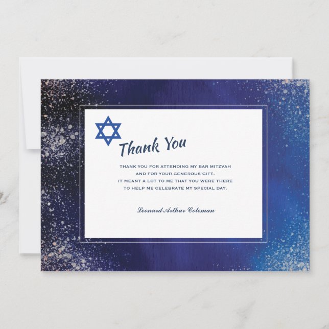 Stellar Night Bar Mitzvah Thank You Card (Front)