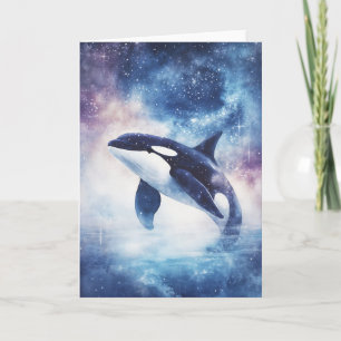 Stellar Orca Gliding in the Night Sky Card