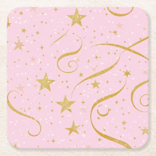 Stellar Sip – Pink & Gold Star Coaster