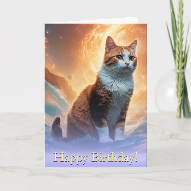 Stellar Surf: Calico Cat's Cosmic Space Wave Card (Front)