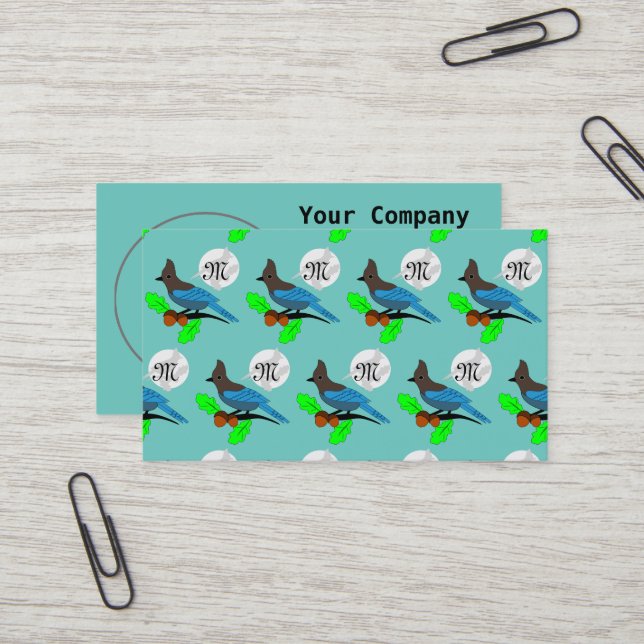 Steller Blue Jay Monogram Business Card (Front/Back In Situ)