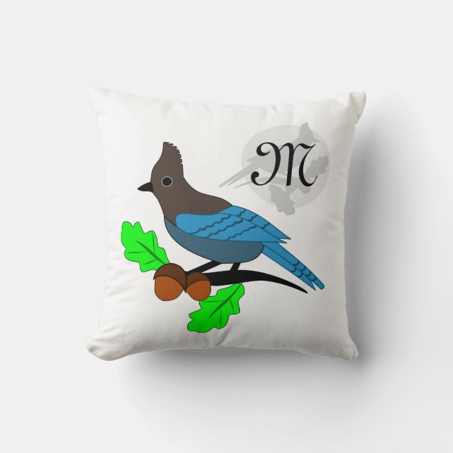 Steller Blue Jay Monogram Cushion (Front)