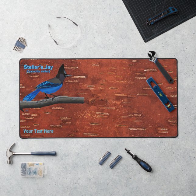 Steller's Jay On Inner Birch Bark Acrylic Print Desk Mat (Workstation)