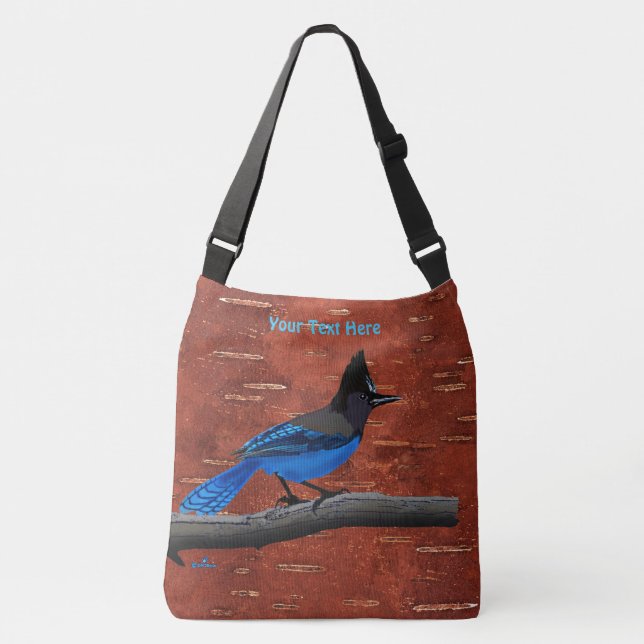 Steller's Jay On Inner Birch Bark Crossbody Bag (Front)