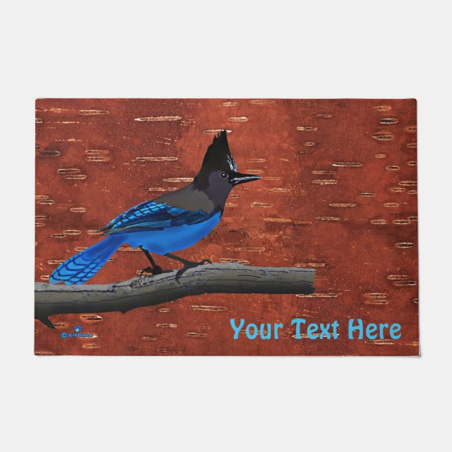 Steller's Jay On Inner Birch Bark Doormat (Front)