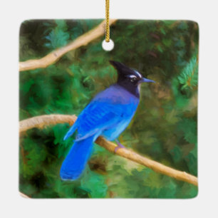 Steller's Jay Painting - Original Bird Art Ceramic Ornament