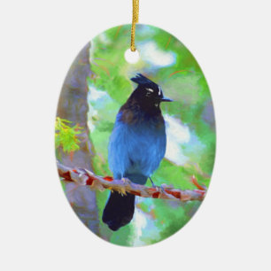 Steller's Jay Painting - Original Bird Art Ceramic Tree Decoration