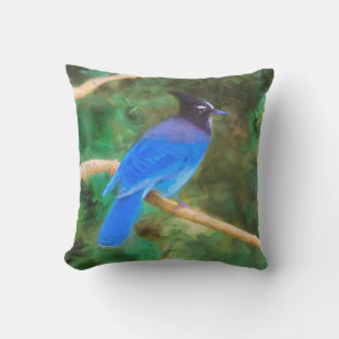 Steller's Jay Painting - Original Bird Art Cushion
