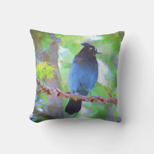 Steller's Jay Painting - Original Bird Art Cushion