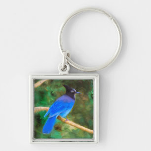 Steller's Jay Painting - Original Bird Art Key Ring