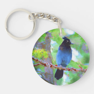 Steller's Jay Painting - Original Bird Art Key Ring