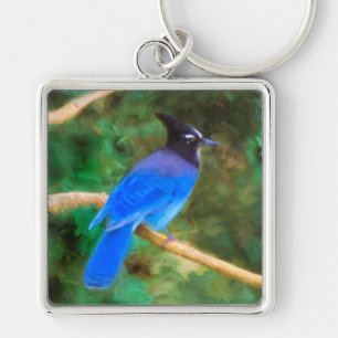 Steller's Jay Painting - Original Bird Art Key Ring