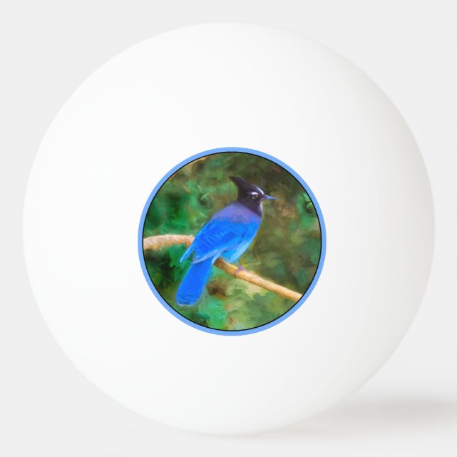 Steller's Jay Painting - Original Bird Art Ping Pong Ball (Front)