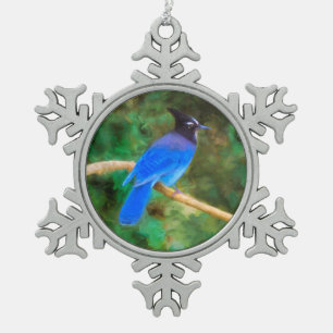 Steller's Jay Painting - Original Bird Art Snowflake Pewter Christmas Ornament