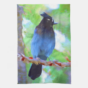 Steller's Jay Painting - Original Bird Art Tea Towel