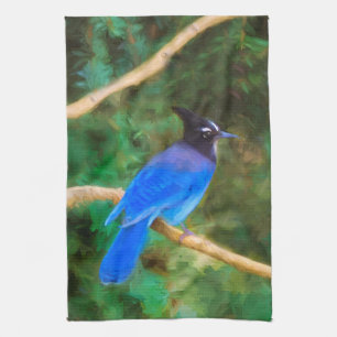 Steller's Jay Painting - Original Bird Art Tea Towel