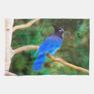Steller's Jay Painting - Original Bird Art Tea Towel