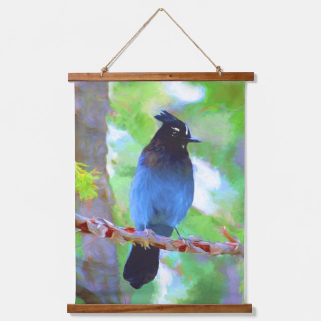 Steller's Jay Painting - Original Wild Bird Art Hanging Tapestry (Front)