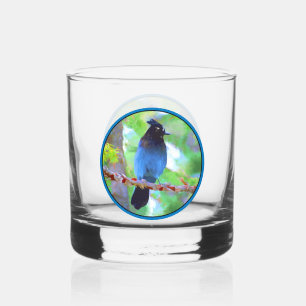 Steller's Jay Painting - Original Wild Bird Art Whiskey Glass