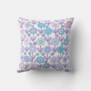 Stem Flowers Pink, Blue and Purple Cushion