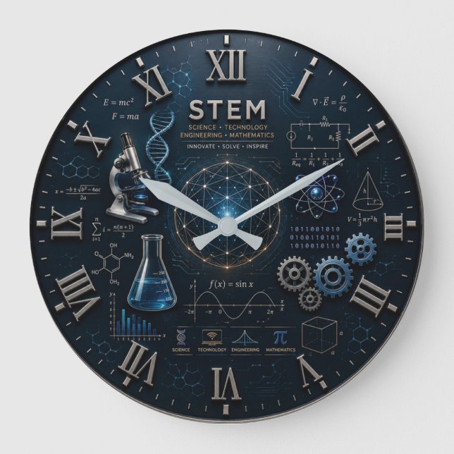 STEM Science Technology Engineering Mathematics Large Clock (Front)