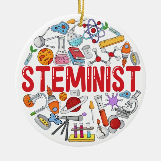 Steminist,Stem Woman, Stem Student Gift Ceramic Tree Decoration (Front)