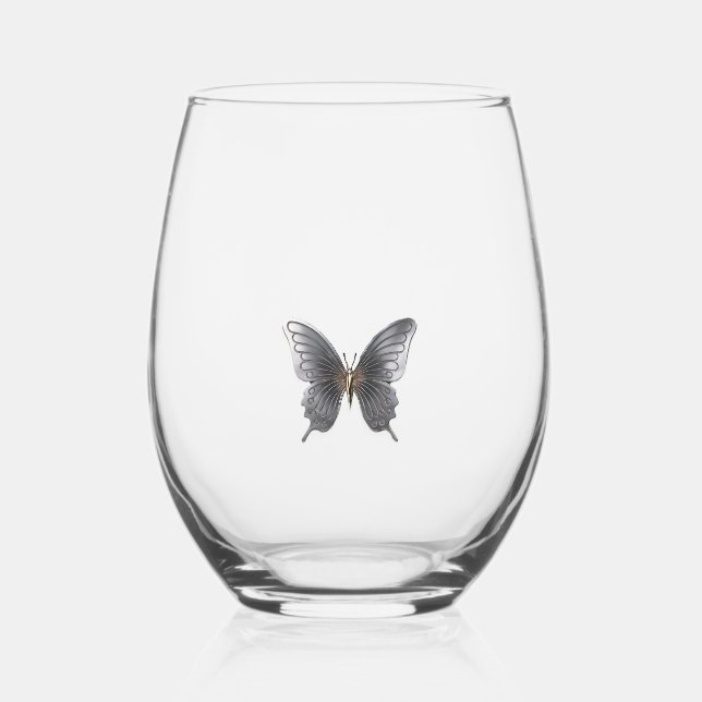 Stemless Wine Glass - Butterfly (Front)