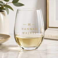 Stemless Wine Glass | Custom Gold Monogram Gift