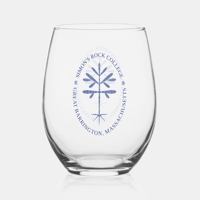 Stemless Wine Glass with the SR seal in Blue (Front)