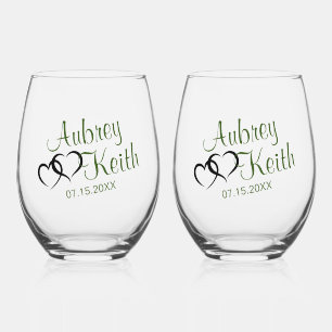 Stemless Wine Glasses with Bride and Groom name