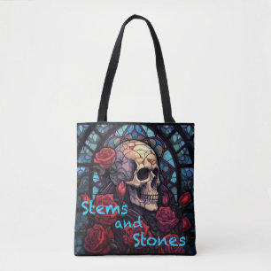 Stems and Stones Skull and Roses Tote Bag