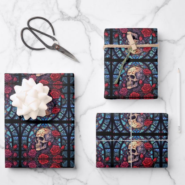 Stems and Stones Skull & Roses Wrapping Paper Sheet (Front)