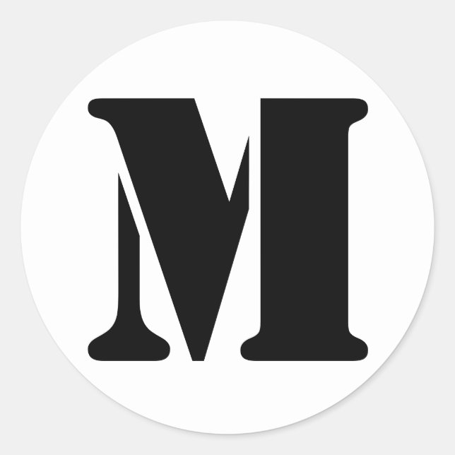 Stencil Alphabet by Janz Letter M White Classic Round Sticker (Front)