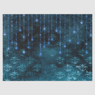 Stencil Flowers and Lights on Blue Decoupage Tissue Paper