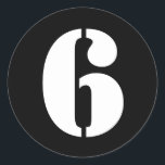 Stencil Numbers by Janz Number 6 Six Black Classic Round Sticker<br><div class="desc">Artistic Numbers by Janz © 2008-2020 Jan Fitzgerald. All rights reserved. Graphic Design,  Artwork,  and Photography by Jan and Michael Fitzgerald.</div>